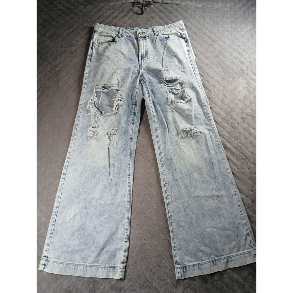 Uniq by Litz Light Wash Distressed Wide Leg Jeans Acid Wash Baggy Ripped 30/11